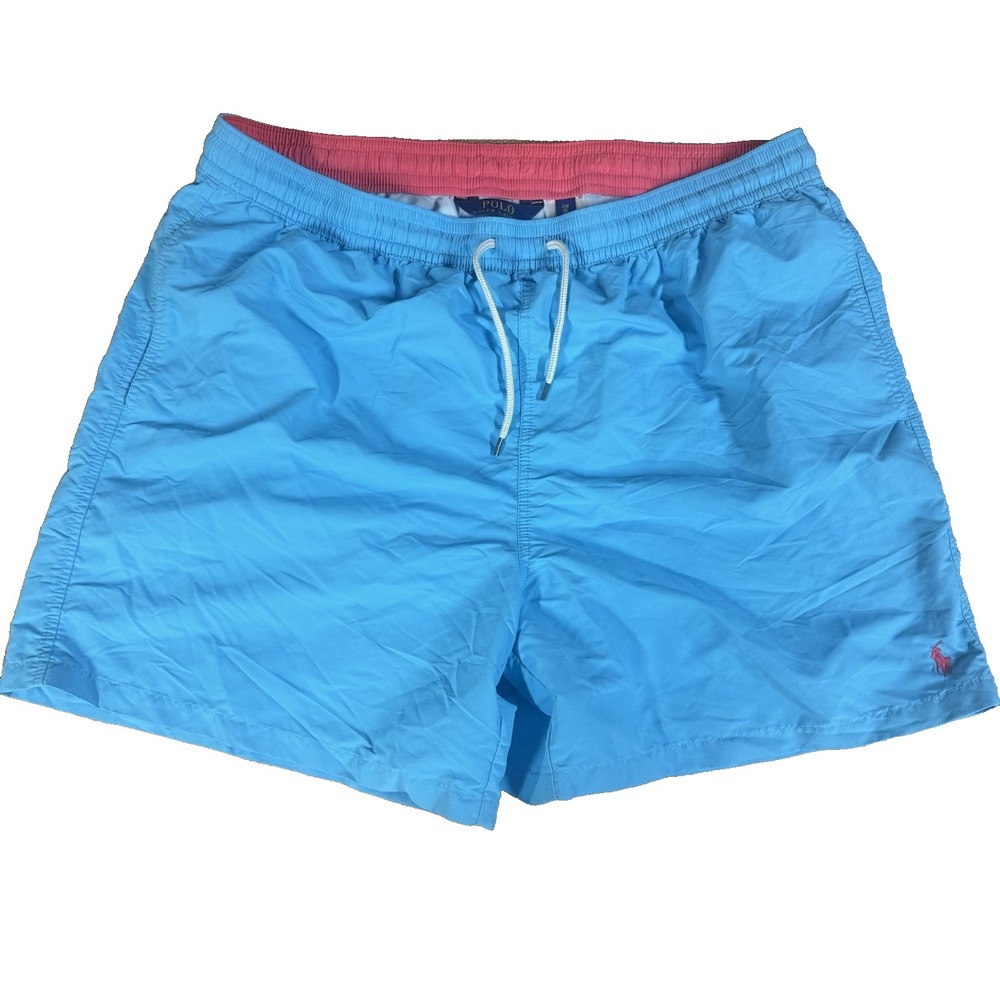Polo Ralph Lauren Swim Trunks Mens XXL Blue Mesh Lined Shorts Pockets Pony EUC